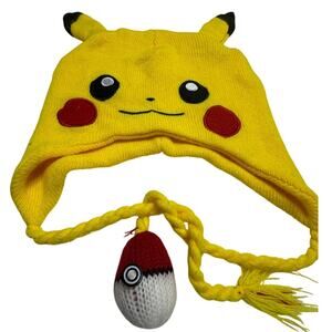 Pokemon Pikachu Beanie Hat Nintendo Tassels Poké Ball One Size Fits Most